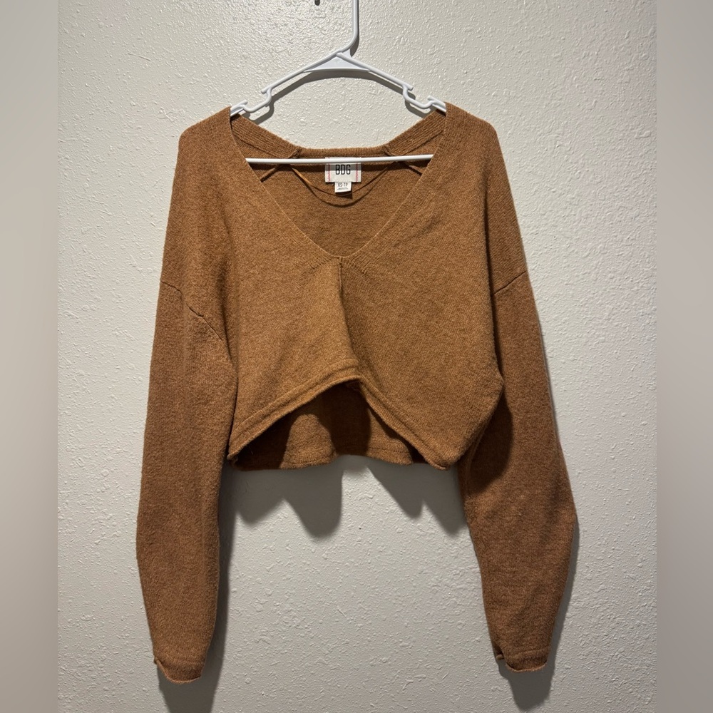 Urban Outfitters Brown Cropped V-Neck Sweater